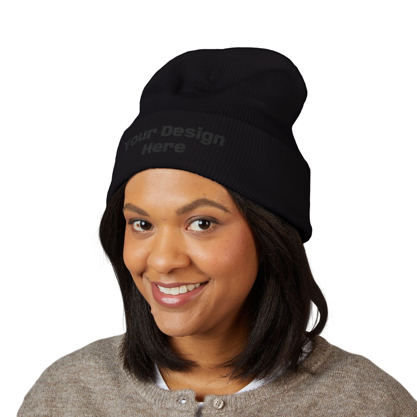 Embroidered Cuffed Beanie — Custom Text Knit Winter Hat - Hixprint