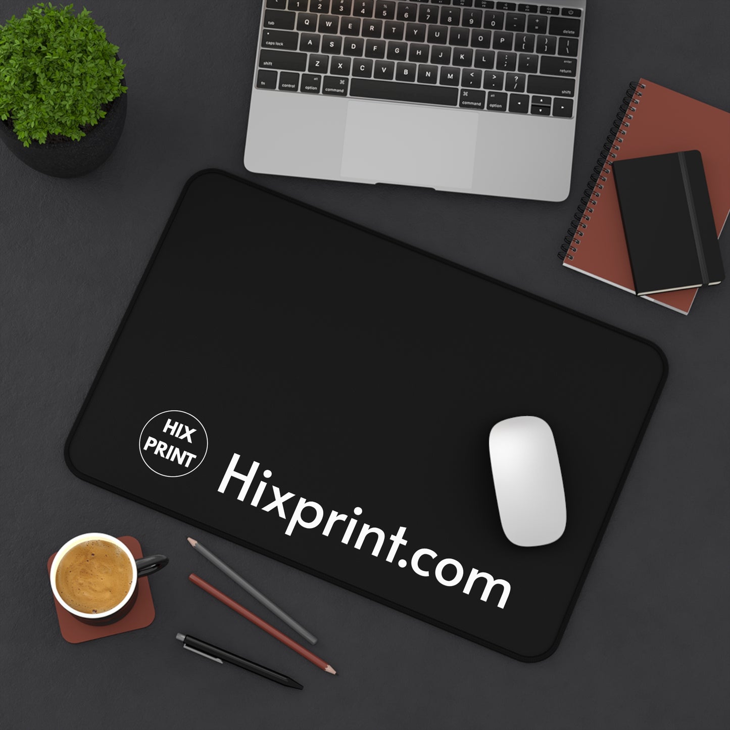 Black Desk Mat Mouse Pad — Minimal Office Desk Pad with Hixprint.com Logo