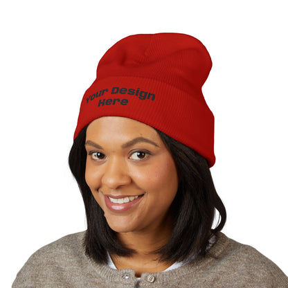 Embroidered Cuffed Beanie — Custom Text Knit Winter Hat - Hixprint