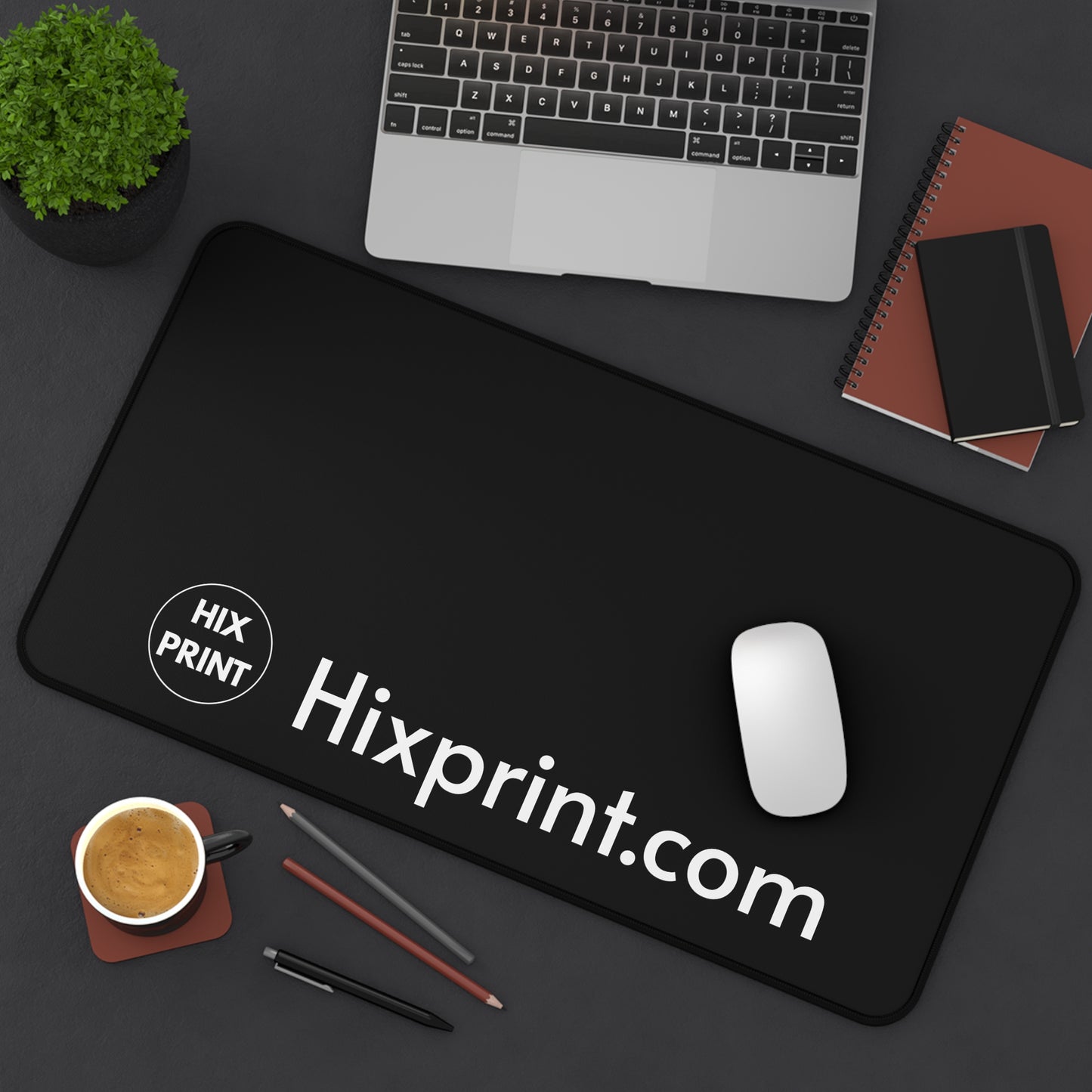 Black Desk Mat Mouse Pad — Minimal Office Desk Pad with Hixprint.com Logo