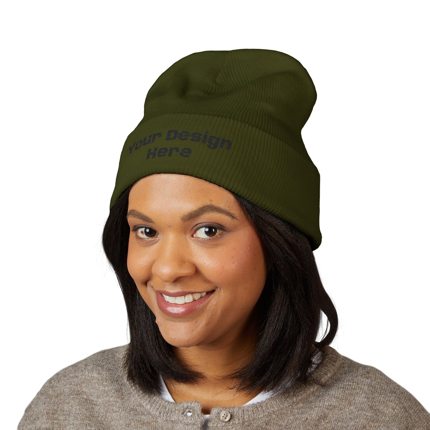 Embroidered Cuffed Beanie — Custom Text Knit Winter Hat - Hixprint