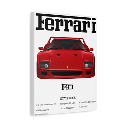 Ferrari F40 Car Poster — Matte Stretched Canvas 1.25" - Hixprint