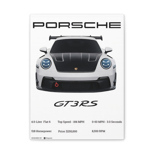 Porsche 911 GT3RS  Car Poster — Matte Stretched Canvas 1.25" - Hixprint