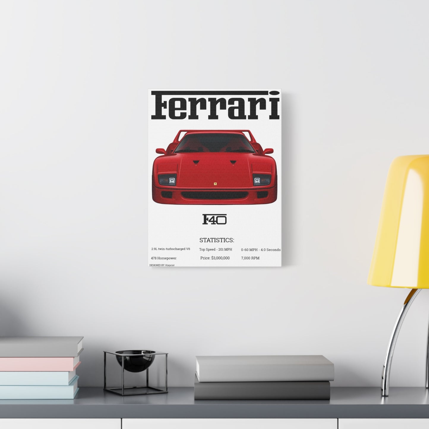 Ferrari F40 Car Poster — Matte Stretched Canvas 1.25" - Hixprint