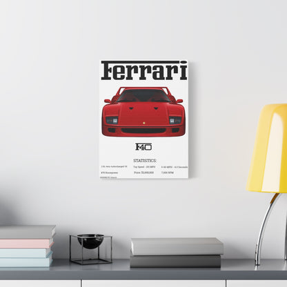 Ferrari F40 Car Poster — Matte Stretched Canvas 1.25" - Hixprint
