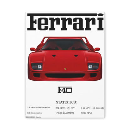 Ferrari F40 Car Poster — Matte Stretched Canvas 1.25" - Hixprint