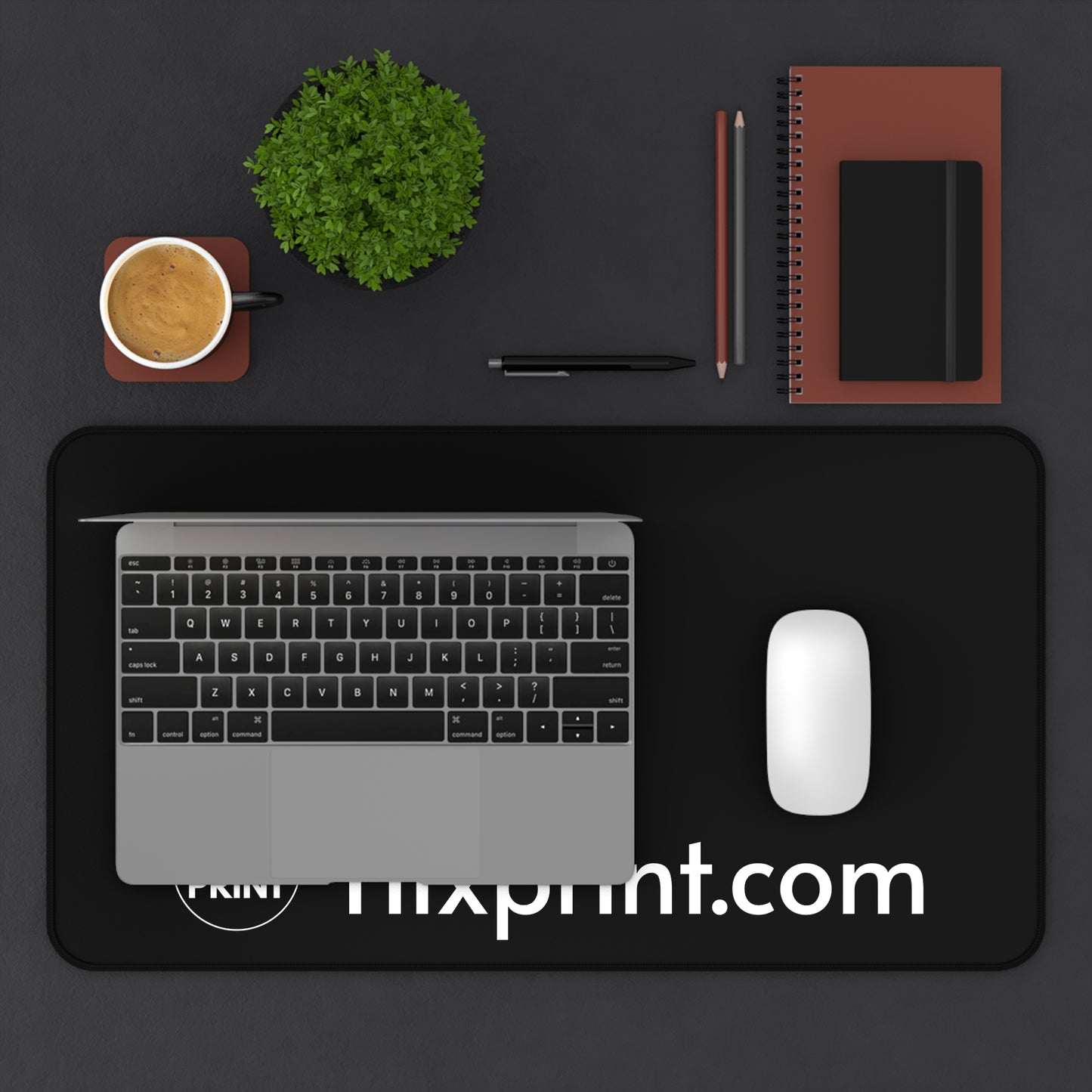 Black Desk Mat Mouse Pad — Minimal Office Desk Pad with Hixprint.com Logo
