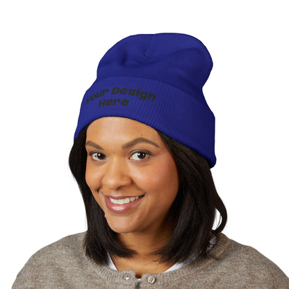 Embroidered Cuffed Beanie — Custom Text Knit Winter Hat - Hixprint